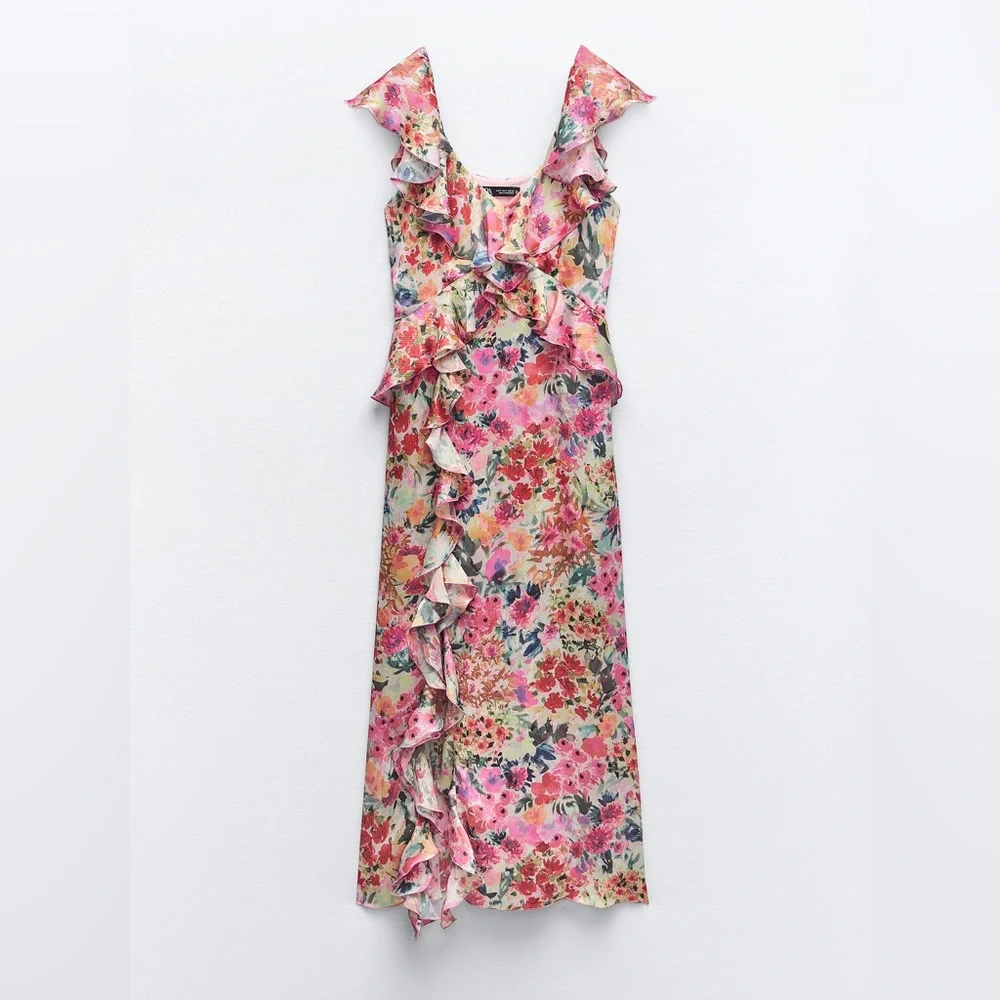 FLORAL PRINT RUFFLED DRESS - Picture 1 of 9